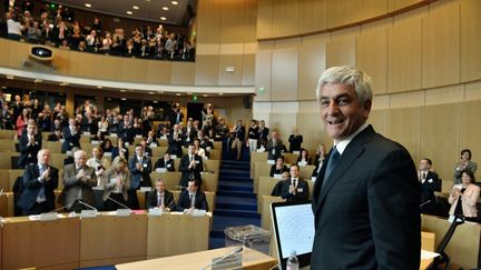 Le président du Nouveau Centre, Hervé Morin, élu président de la Normandie, le 4 janvier 2016. (JEAN-FRANCOIS MONIER / AFP)