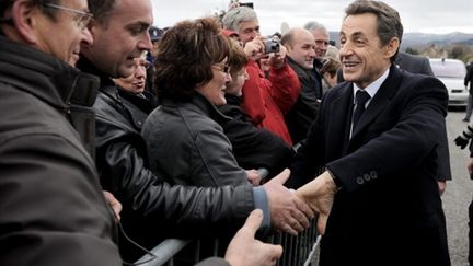 Nicolas Sarkozy à Mayet-de-Montagne (Allier) le 25 novembre 2010 (AFP / Eric Feferberg)