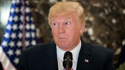 Donald Trump lors d'une conférence de presse à la Trump Tower, à New York, le 15 août 2017. (DREW ANGERER / GETTY IMAGES NORTH AMERICA / AFP)