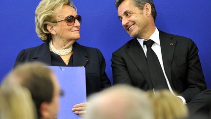 L'ancien pr&eacute;sident fran&ccedil;ais Nicolas Sarkozy&nbsp;(D) et Bernadette Chirac &agrave; l'inauguration de l'Institut Claude Pompidou &agrave; Nice (Alpes-Maritimes), le 10 mars 2014. (BRUNO BEBERT / SIPA)