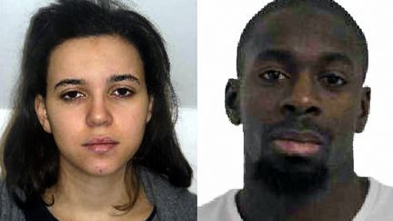 Les portraits d'Hayat Boumeddiene et Amedy Coulibaly diffus&eacute;s par la police, le 9 janvier 2015. (POLICE / AFP)