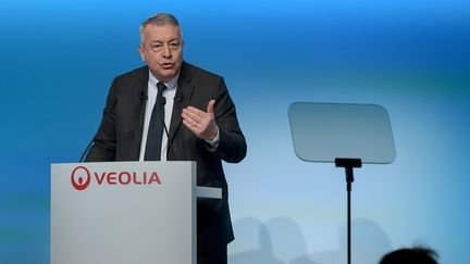 Le PDG de Veolia, Antoine Frérot, lors de l'assemblée générale du groupe, le 18 avril 2019 à Paris. (ERIC PIERMONT / AFP)