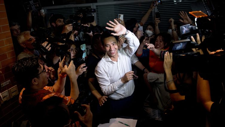 Pita Limjaroenrat, leader of the Progressive Party "MoveForward"leading the legislative elections in Thailand, which were held on May 14, 2023. (JACK TAYLOR / AFP)