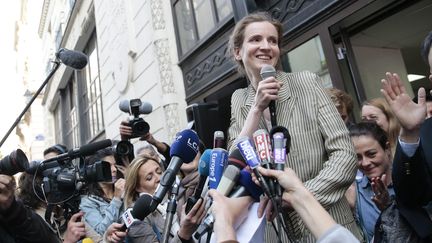 Nathalie Kosciusko-Morizet apr&egrave;s sa victoire &agrave; la primaire de Paris pour les municipales 2014, le 3 juin 2013, devant son QG. (MAXPPP)