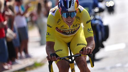 Wout van Aert a remporté en solitaire la quatrième étape du Tour de France à Calais, le 5 juillet 2022. (THOMAS SAMSON / AFP)