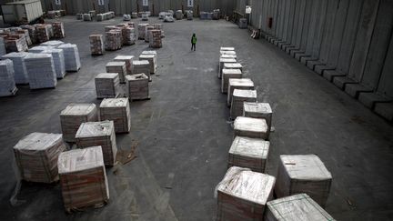 Des colis de matériel de construction&nbsp;au&nbsp;point de passage de Kerem Shalom&nbsp;entre Gaza et Israël, le 16 janvier 2018. (AMIR COHEN / REUTERS)