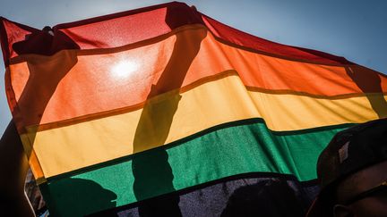 Des personnes portant le drapeau arc-en-ciel à Durban, en Afrique du Sud, le 30 juin 2018.&nbsp; (RAJESH JANTILAL / AFP)