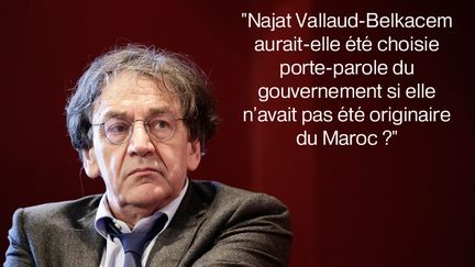 Les membres de la classe politique ne sont pas les seuls &agrave; s'en prendre &agrave; Najat Vallaud-Belkacem. Dans un entretien avec le journal&nbsp;Acteurs de l'&eacute;conomie, le 25 avril 2014, le philosophe Alain Finkielkraut a sous-entendu qu'elle devait son poste de porte-parole du gouvernement &agrave; ses origines. (  MAXPPP)