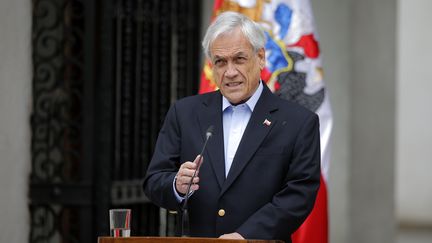 Le président chilien Sebastian Piñera, lors d'un discours à Santiago,&nbsp;le 26 octobre 2019. (PEDRO LOPEZ / AFP)