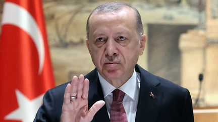 Le chef de l'Etat turc Recep Tayyip Erdogan, le 29 mars 2022, à Istanbul. (SERGEY KARPUHIN / POOL / AFP)