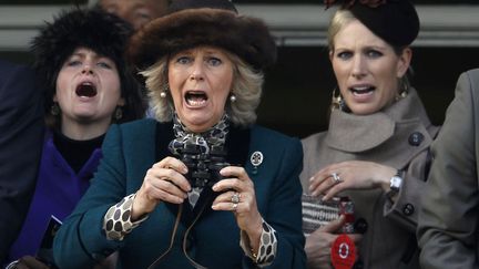 Camilla (C), duchesse de Cornwall et Zara Phillips (D) assistent &agrave; une course hippique &agrave; Gloucestershire (Royaume-Uni), le 14 mars 2012. (EDDIE KEOGH / REUTERS)