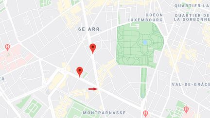 L'accident s'est produit au croisement du boulevard Raspail et du boulevard Montparnasse dans le 14e arrondissement de Paris. (GOOGLE MAPS)