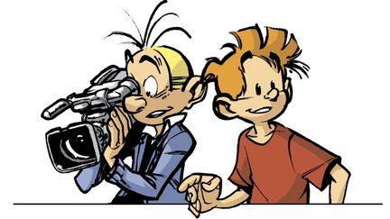 Reproduction des personnages de l'album de Spirou et Fantasio "L'homme qui ne voulait pas mourir". (DEK / AFP)