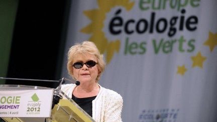 Eva Joly lors de son meeting à Saint-Herblain près de Nantes le 4 avril (JEAN-SEBASTIEN EVRARD / AFP)