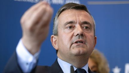 Le pr&eacute;sident par int&eacute;rim de l'UDI, Yves J&eacute;go, lors d'une conf&eacute;rence de presse &agrave; Paris le 5 mai 2014.&nbsp; (THOMAS SAMSON / AFP)