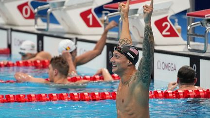 Caeleb Dressel lors de sa victoire sur le 100 mètres nage libre aux Jeux olympiques de Tokyo, le 29 juillet 2021. (TAKUMI HARADA / YOMIURI via AFP)