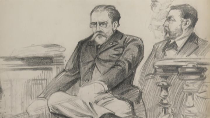 Emile Zola croqué par Maurice Feuillet lors de son procès en 1898&nbsp; (T.Poirier / France Télévisions)