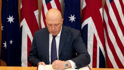 Le ministre de la Défense australien, Peter Dutton&nbsp;, à Canberra, le 22 novembre 2021. (KYM SMITH / AUSTRALIAN DEFENCE FORCE / AFP)