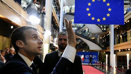 Emmanuel Macron à Strasbourg le 17 avril 2018. (ALEXANDRE MARCHI / MAXPPP)