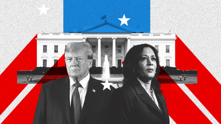 Environ 240 millions d'électeurs américains vont départager deux candidats au coude-à-coude dans les sondages : le républicain Donald Trump et la démocrate Kamala Harris. (GETTY IMAGES / PAULINE LE NOURS / FRANCEINFO)