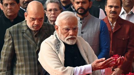 Le Premier ministre indien Narendra Modi et le ministre de l'Intérieur Amit Shah, à New Delhi, le 13 décembre 2023. (PIYAL BHATTACHARJEE / THE TIMES OF INDIA / AFP)