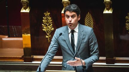 Gabriel Attal s'exprime à l'Assemblée nationale, le 9 juin 2023, à Paris. (XOSE BOUZAS / HANS LUCAS / AFP)