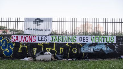 Un groupe avait occupé les jardins des Vertus à Aubervilliers, là où doit se construire quelques infrastructures dans le cadre des Jeux olympiques de Paris 2024. (ANTOINE MERMET / HANS LUCAS / AFP)