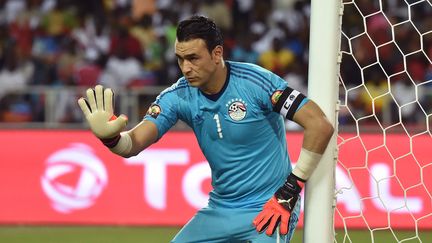 Le gardien de but égyptien Essam El Hadary, alors âgé de 44 ans, dans son but lors de la finale de la Coupe d'Afrique des Nations, à Libreville (Gabon), le 5 février 2017. (ISSOUF SANOGO / AFP)