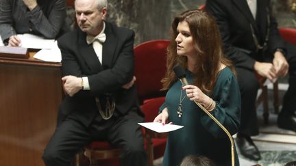 Marlène Schiappa, secrétaire d'Etat chargé de l'égalité entre les femmes et les hommes et de la lutte contre la discrimination pendant une séance de questions au gouvernement.&nbsp; (JACQUES DEMARTHON / AFP)