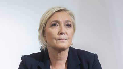 La candidate du Rassemblement national, Marine Le Pen, lors d'une conférence de presse, le 28 septembre 2021 à Paris.&nbsp; (MAXPPP)