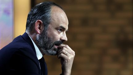 Le maire du Havre et ancien Premier ministre&nbsp;Edouard Philippe, sur le plateau de l'émission "20h30 le dimanche" de France 2, le 4 avril 2021 à Paris.&nbsp; (THOMAS COEX / AFP)