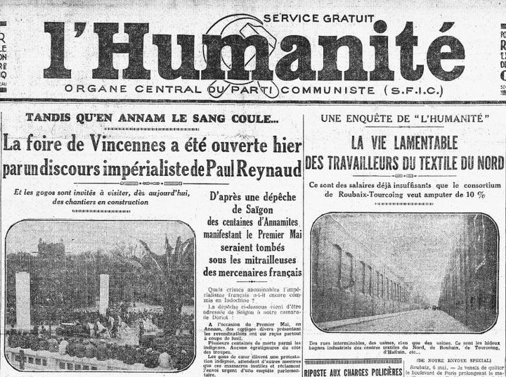 La Une de "l'Humanité du 7 mai 1931. Le quotidien communiste qualifie l'exposition coloniale de "Foire impérialiste". (L'Humanité / Gallica /BNF)