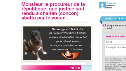 &nbsp; (La pétition de Corinne Gallet, dont le chien a été abattu par son voisin, a recueilli plus de 18.000 signatures en une semaine © Capture d'écran Avaaz.com Pétitions citoyennes)