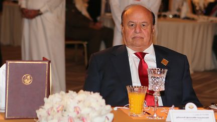 Le président yéménite, Abd Rabbo Mansour Hadi, lors d'un déplacement à Doha (Qatar), le 21 mai 2016. (KARIM JAAFAR / AFP)