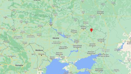 Capture d'écran de Google Maps pointant la ville ukrainienne de Koupiansk, dans l'est du pays, que les autorités ukrainiennes&nbsp;affirment avoir reprise, le 10 septembre 2022. (GOOGLE MAPS)