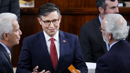 Le Républicain Mike Johnson au Congrès des Etats-Unis, le 25 octobre 2023 à Washington. (CHIP SOMODEVILLA / GETTY IMAGES NORTH AMERICA / AFP)