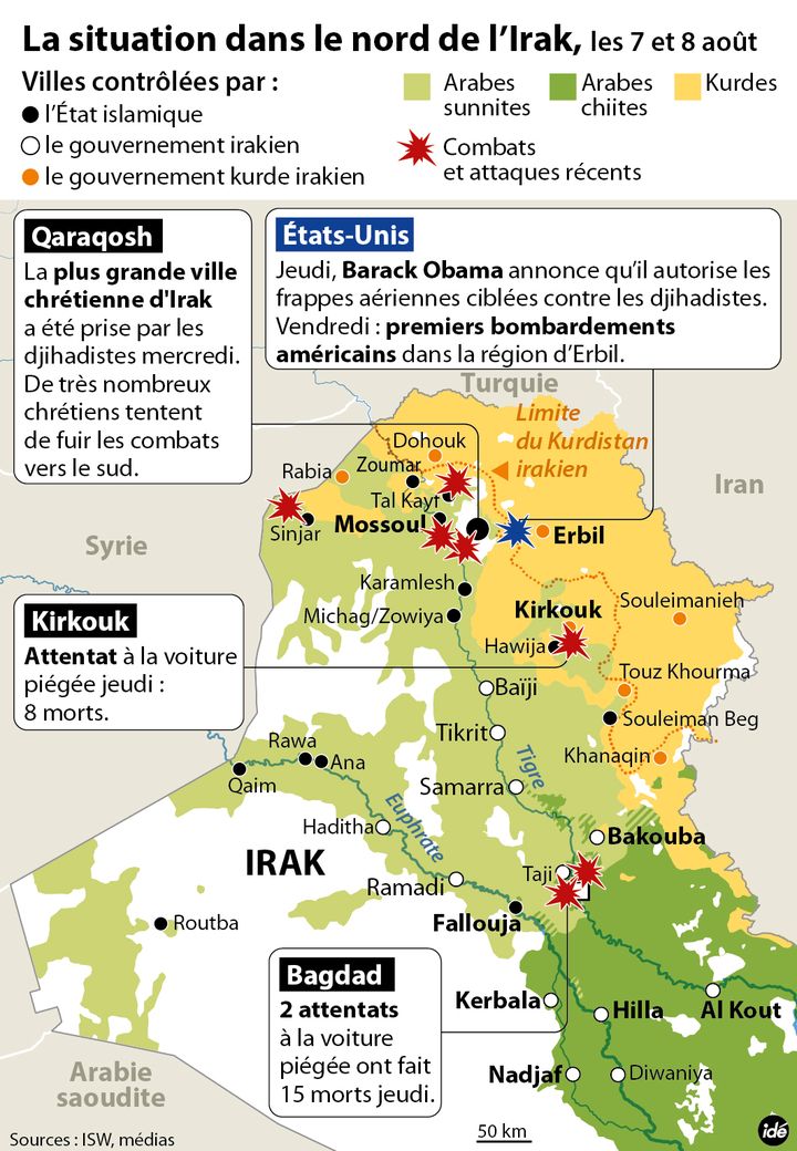 &nbsp; (La situation dans le nord de l'Irak les 7 et 8 août © Idé)