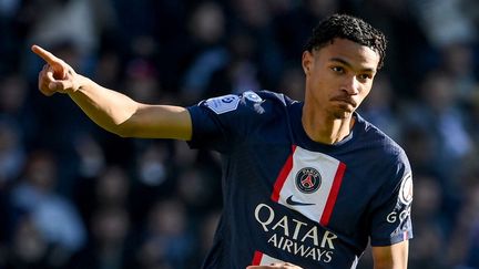 Hugo Ekitike a inscrit son premier but sous le maillot parisien, dimanche 13 novembre, contre Auxerre (5-0) (FRANCK FIFE / AFP)