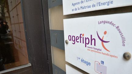 Logo de l'Agefiph, l'association gestionnaire de fonds pour l'insertion professionnelle des personnes handicapées (photo d'illustration). (ESDOURRUBAILH/MAXPPP)