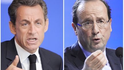 Fran&ccedil;ois Hollande reste en t&ecirc;te du premier tour selon un sondage TNS Sofres&nbsp;publi&eacute; mardi 13 mars 2012 qui contredit un pr&eacute;c&eacute;dent sondage de l'Ifop&nbsp;qui donnait Nicolas Sarkozy en t&ecirc;te au premier tour pour la premi&egrave;re fois. (PIERRE VERDY / ERIC FEFERBERG / AFP)