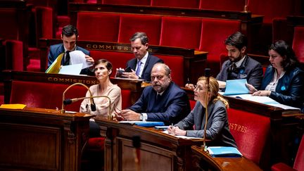 Une discussion du groupe Renaissance au sujet de la protection du droit d'image des mineurs, à l'Assemblée nationale, à Paris, le 6 mars 2023. (AMAURY CORNU / HANS LUCAS / AFP)