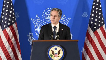 Conférence de presse du secrétaire d'Etat américain, Antony Blinken, à Jérusalem, le 25 mai 2021.&nbsp; (U.S. EMBASSY IN JERUSALEM / ANADOLU AGENCY)