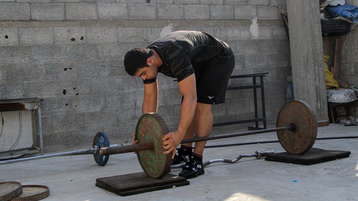 Mohammed Hamada photographié à l'entraînement, chez lui à Gaza, le 9 août 2021. (MAXPPP)