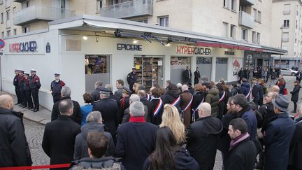 La cérémonie en hommage aux victimes de l'attentat de l'Hyper Cacher.&nbsp; (MICHEL EULER / POOL)