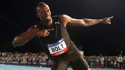 Le sprinteur jamaïcain Usain Bolt lors d'un meeting d'athlétisme à Melbourne (Australie), le 11 février 2017. (HAMISH BLAIR / REUTERS)