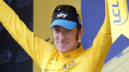 Le Britannique&nbsp;Bradley Wiggins, coureur cycliste de l'&eacute;quipe Sky, lors de la 18e &eacute;tape du 99e Tour de France, le 20 juillet 2012. (KRISTOF VAN ACCOM / BELGA MAG / AFP)