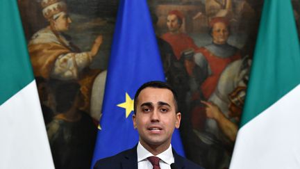 Le chef de file&nbsp;du M5S et co-vice-président du Conseil italien, Luigi Di Maio, lors de la présentation du programme social, le 17 janvier 2019. (ALBERTO PIZZOLI / AFP)