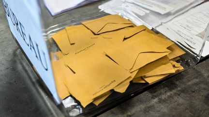 Une urne dans un bureau de vote de Cours-la-Ville (Rhône), le dimanche 12 juillet 2022. (ADRIEN FILLON / HANS LUCAS / AFP)