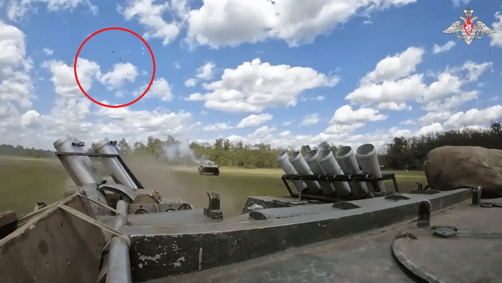 Russian paratroopers take part in a mining operation from two Russian armored personnel carriers, in a video released on May 22, 2023 by the Russian Defense Ministry.  (RUSSIAN DEFENSE MINISTRY / TELEGRAM)