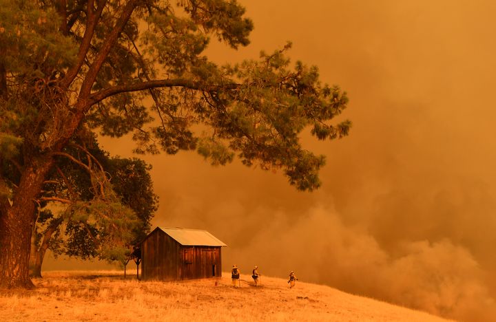 Une épaisse fumée se dégage sur une colline à Guinda, en Californie (Etats-Unis), le 1er juillet 2018.&nbsp; (JOSH EDELSON / AFP)